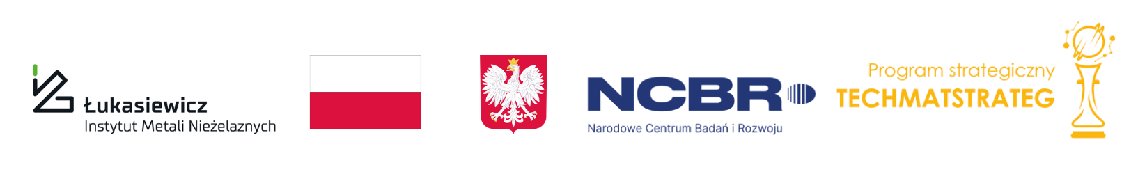 Logo instytutu, flaga Polski, godło RP, logo programu Techmatstrateg