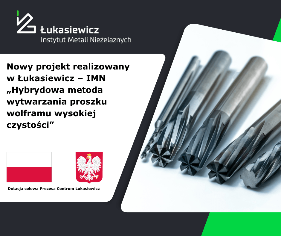 informacja o tytule projektu, jego logotypie, zdjęcie wolframu w postaci kilku ruloników
