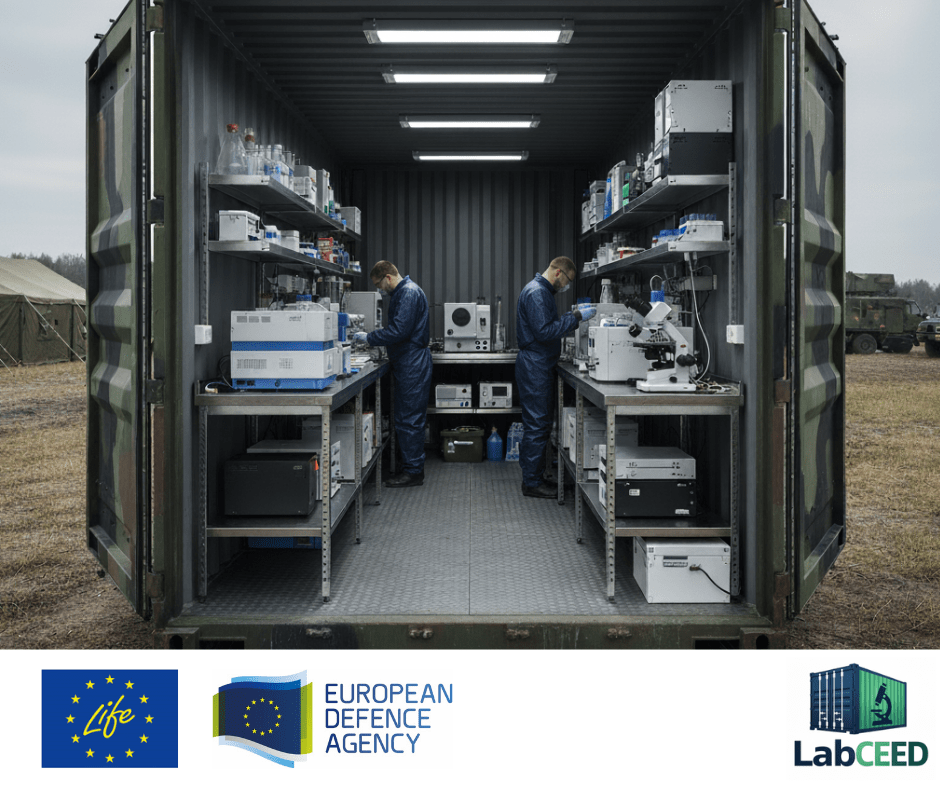 Laboratorium polowe, logotypy programu LIFE, EDA. Logo projektu LabCEED