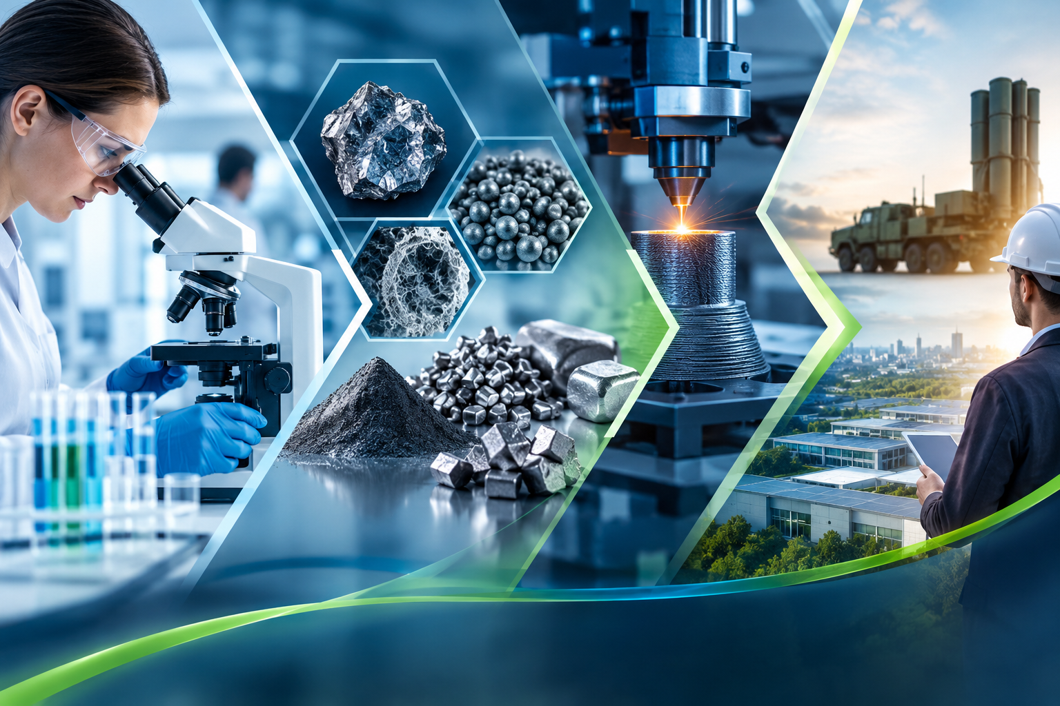 Naukowiec, elementy maszyn i urządzeń, wielkie miasto - kolaż